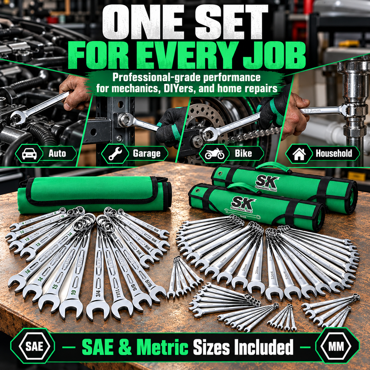 SK Combination Wrench Set,SAE & Metric