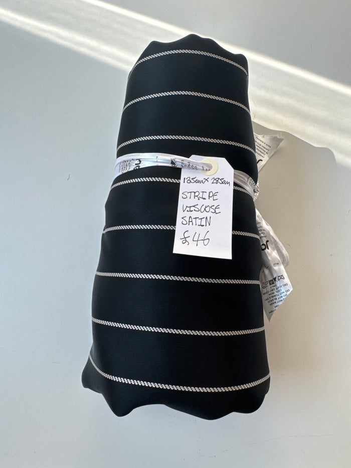 Black and White Stripe Viscose Satin Remnant
