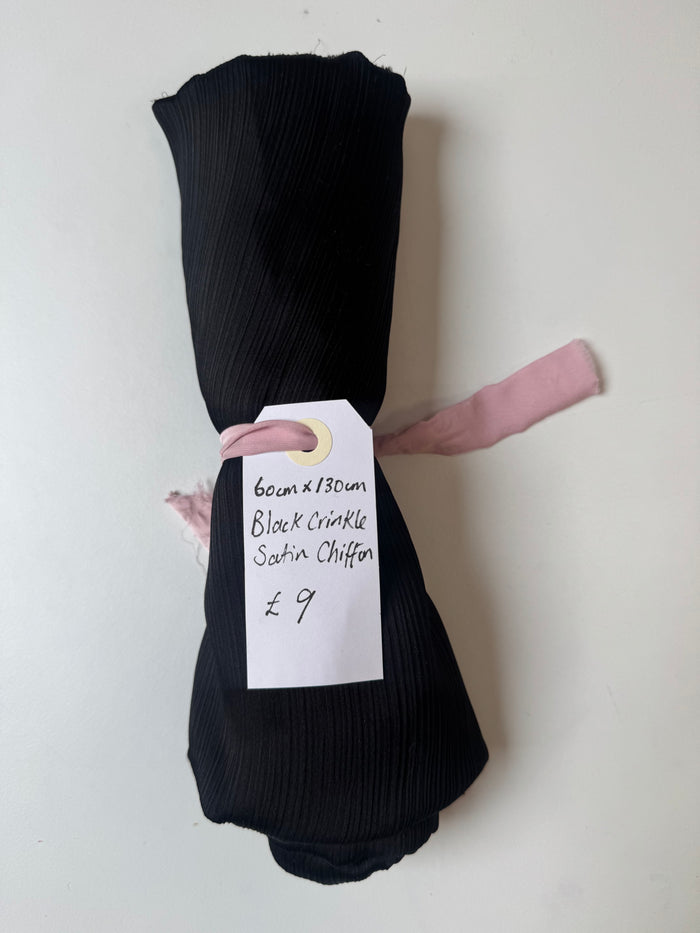 Black Crinkle Satin Chiffon Remnant