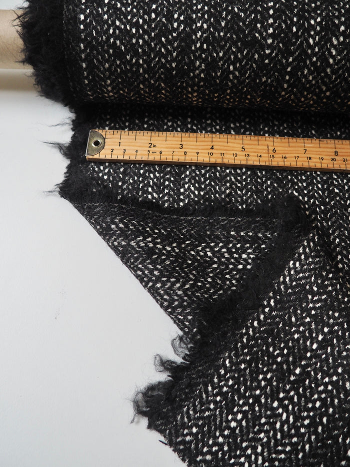 Black Herringbone Marl Wool Blend Coating