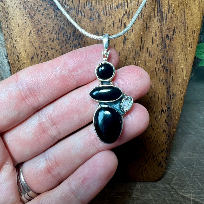 Black Onyx + Herkimer Diamond Pendant