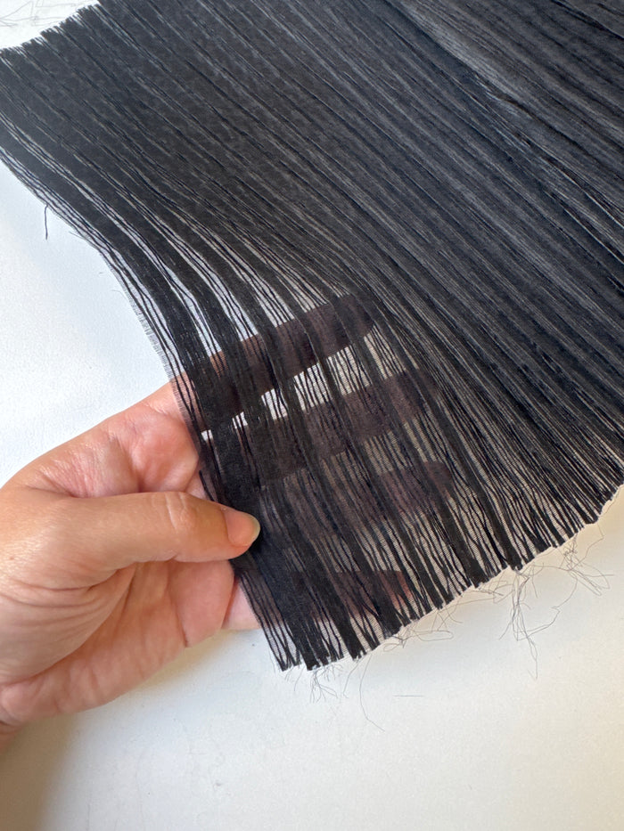 Black Pleated Striped Double Silk Organza Remnant