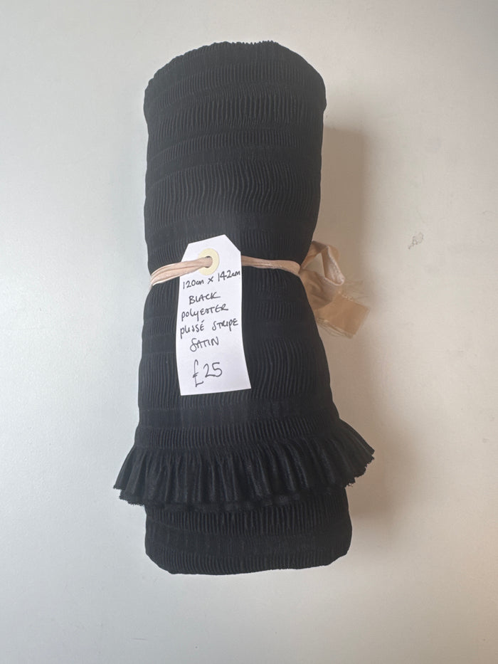 Black Polyester Plisse Stripe Satin Remnant