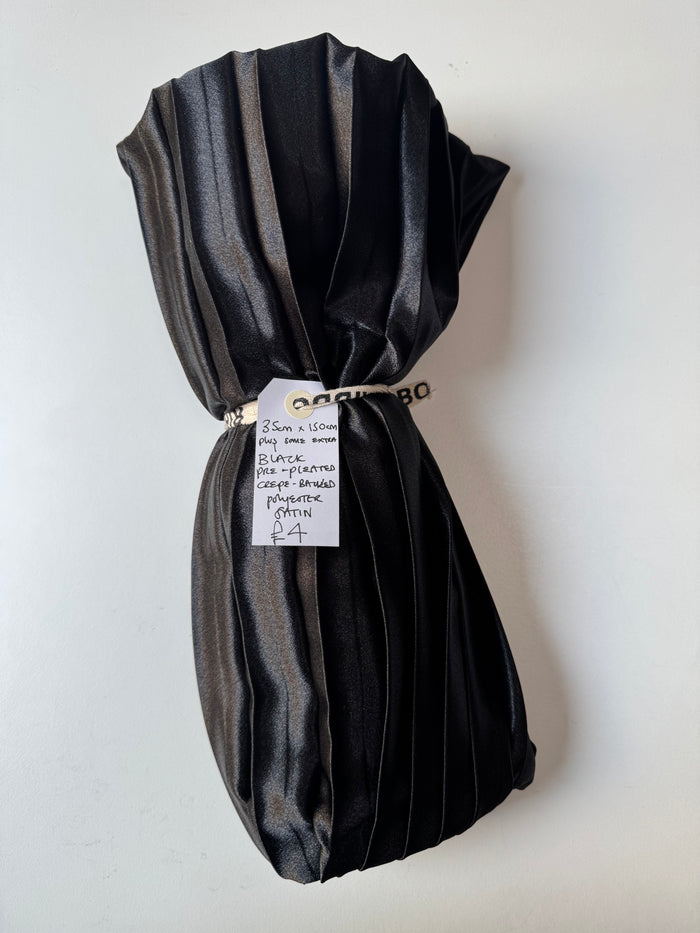 Black Pre-pleated Crepe-backed Polyester Satin Remnant