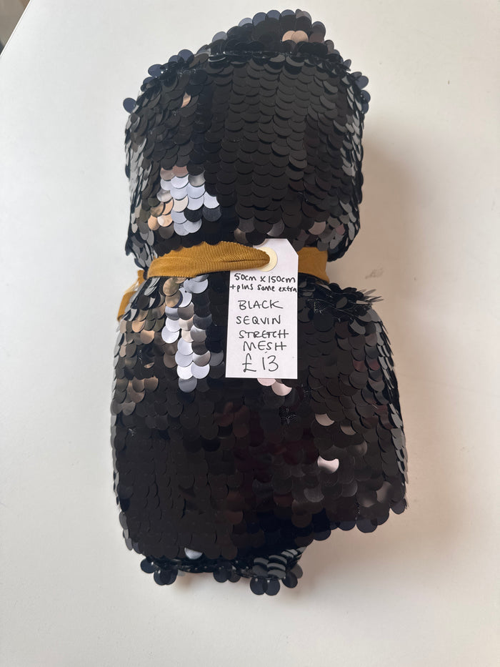 Black Sequin Stretch Mesh Remnant