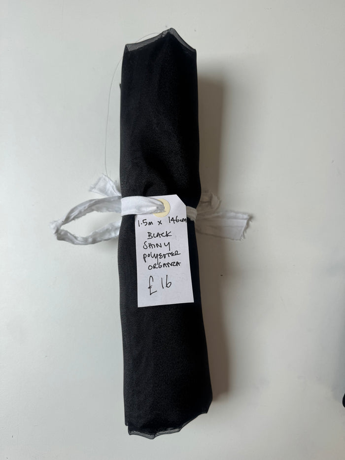 Black Shiny Polyester Organza Remnant