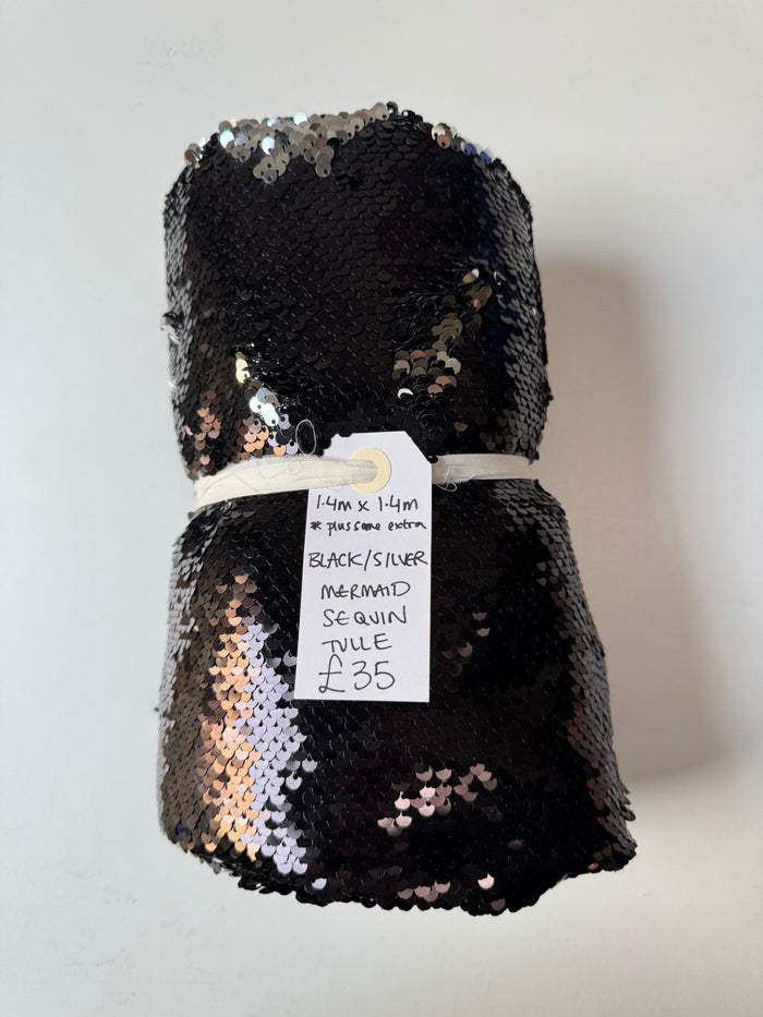Black/Silver Mermaid Sequin Tulle Remnant