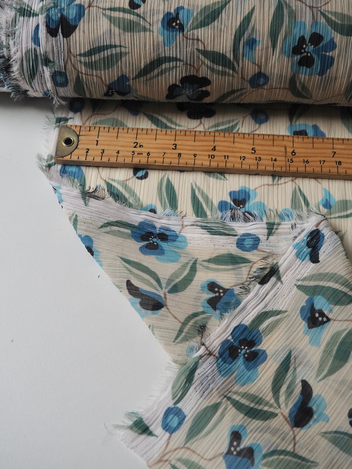 Blue Floral Crinkle Chiffon