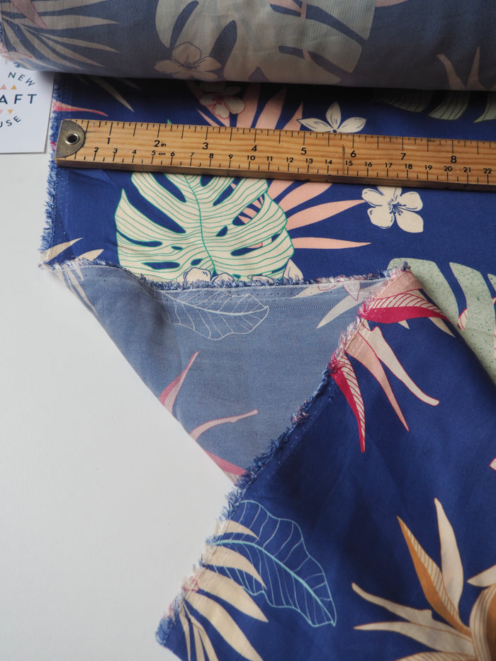Blue Jungle Floral Viscose Satin