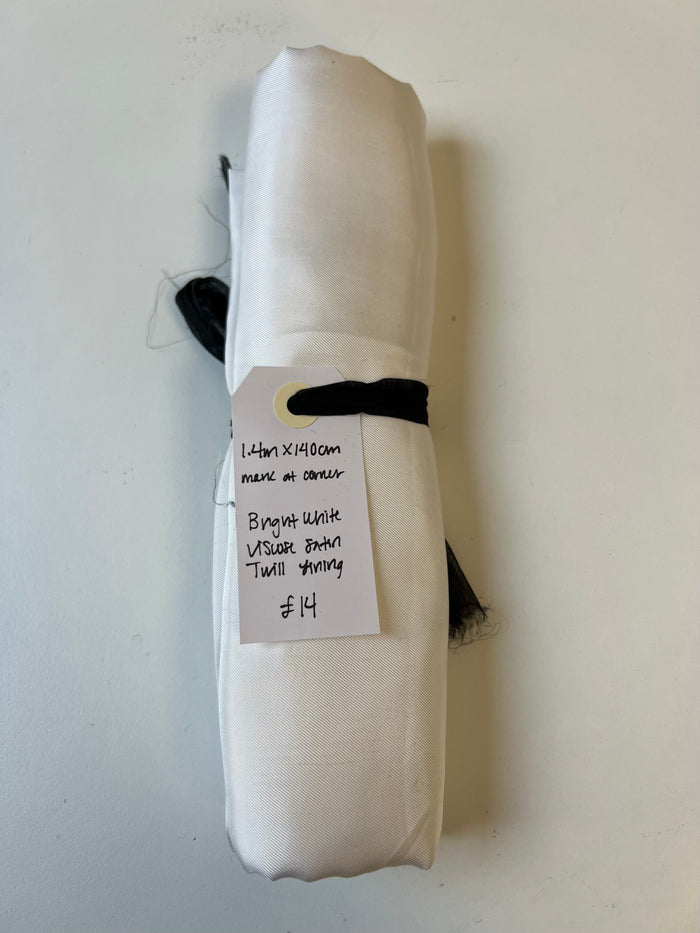 Bright White Viscose Satin Twill Lining Remnant