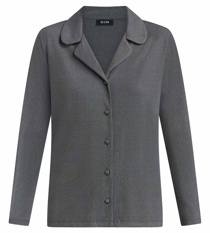 Chemise ouverte manches longues rib lurex gris granit Precious Christmas