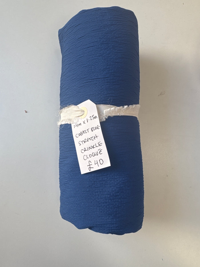 Cobalt Stretch Crinkle Cloqué Remnant