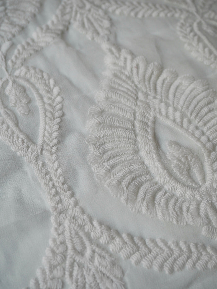 Cool Ivory Cotton Embroidered Silk Chiffon