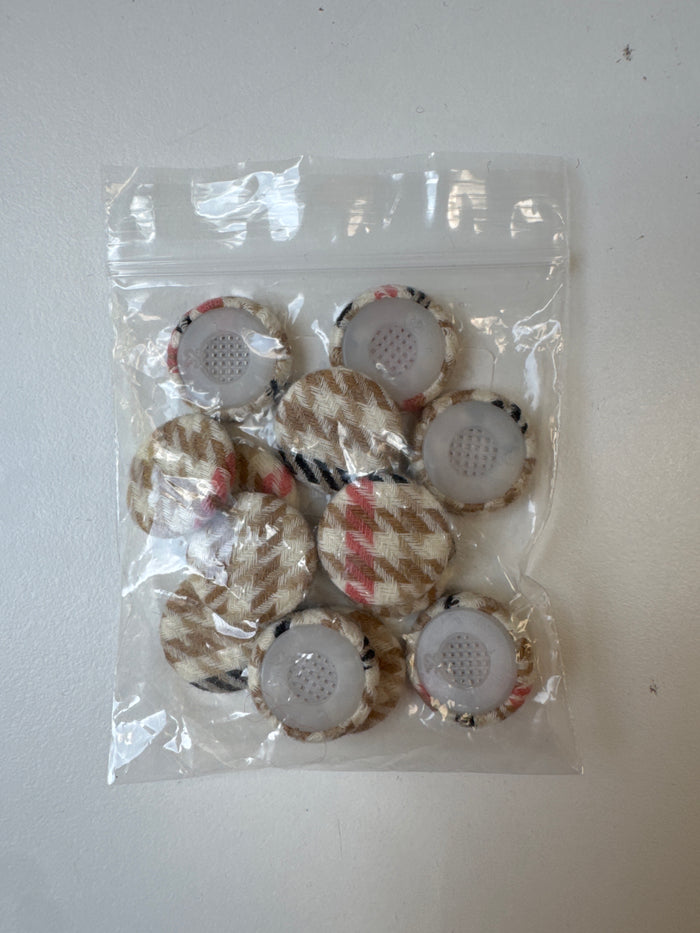 Cream, Beige, Black, Pink Houndstooth Fabric Covered Buttons 20mm x13