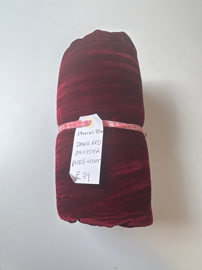 Dark Red Polyester Plisse Velvet Remnant