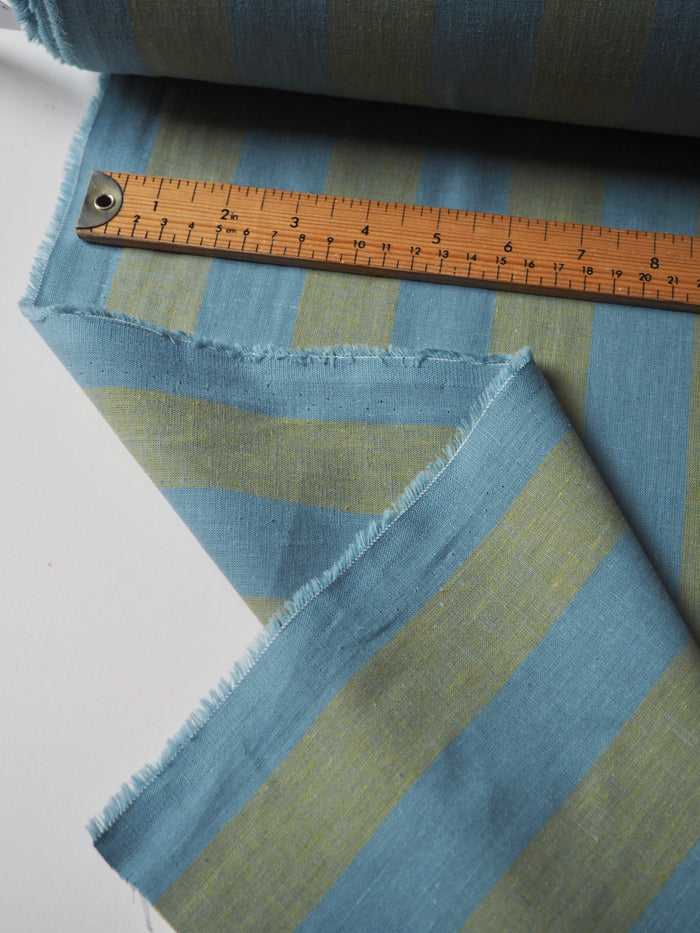 Green + Blue Stripe Cotton/Linen
