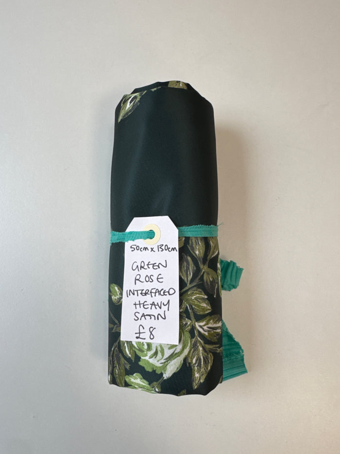 Green Rose Interfaced Heavy Satin Remnant