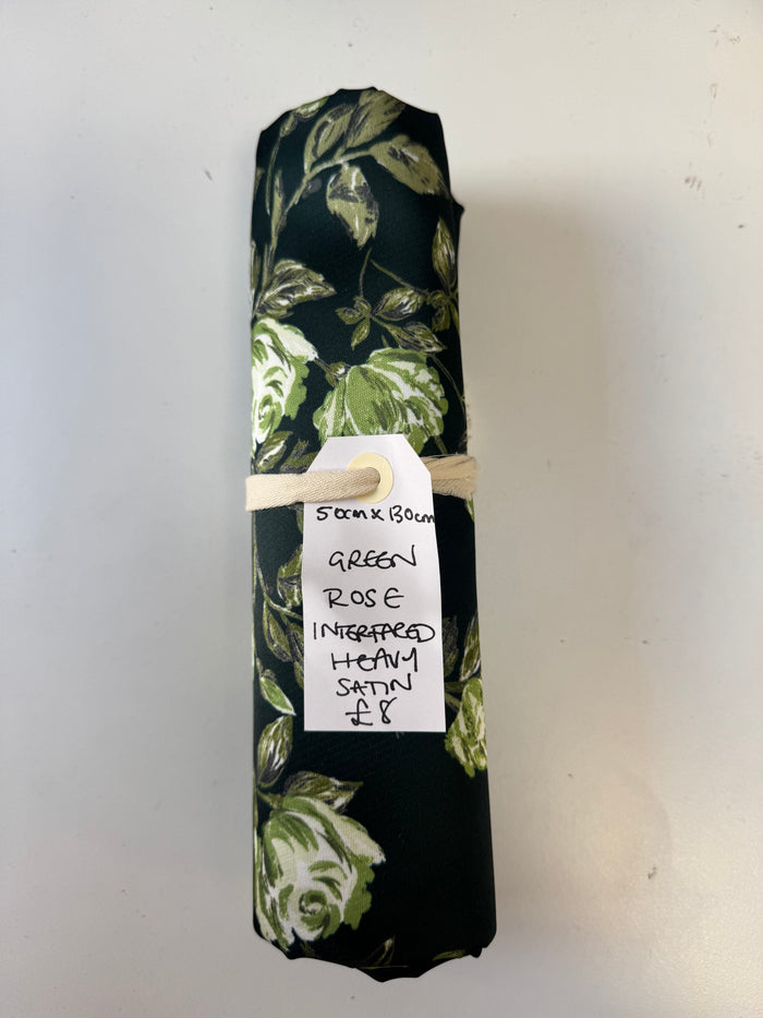 Green Rose Interfaced Heavy Satin Remnant