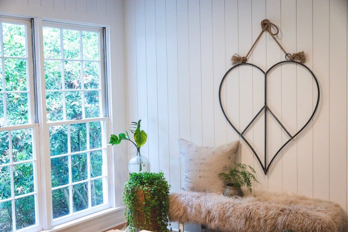 Heart Peace Sign ~ Metal + Jute (large)