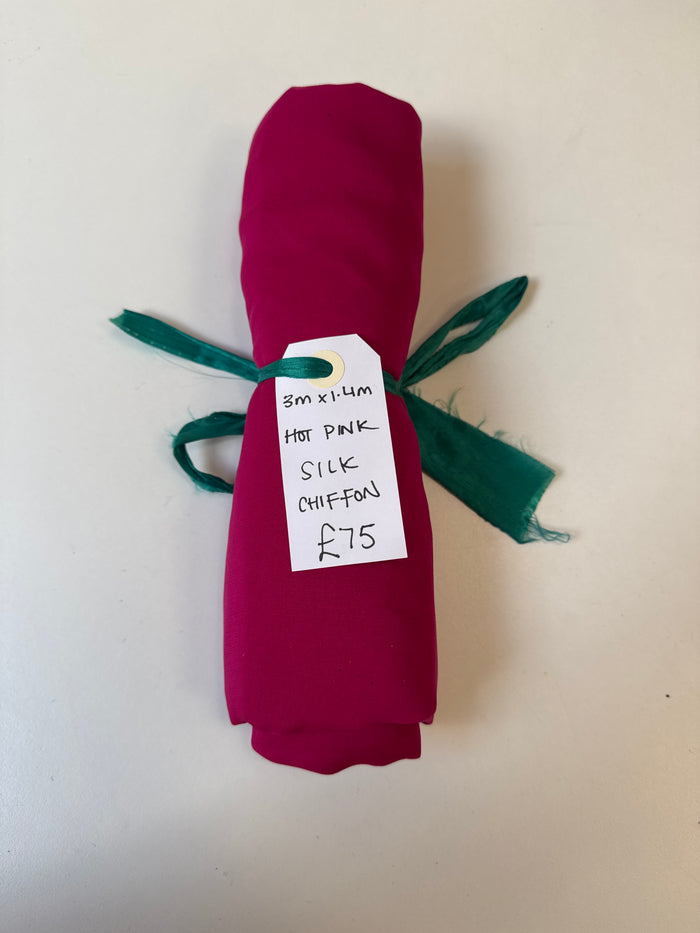 Hot Pink Silk Chiffon Remnant