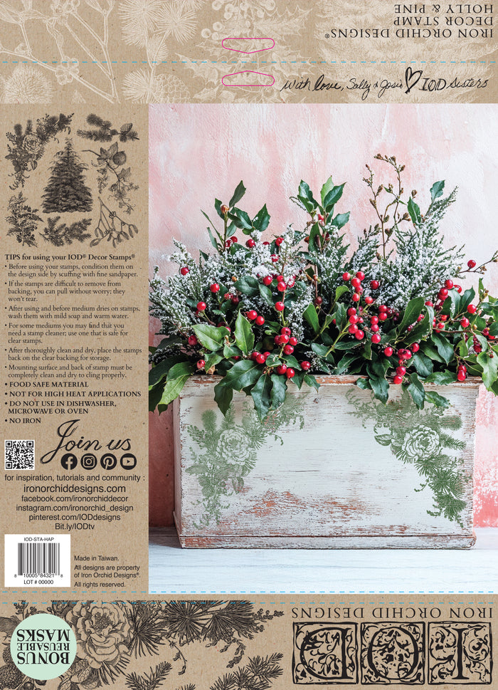 IOD Holly and Pine 12×12 DECOR STAMP