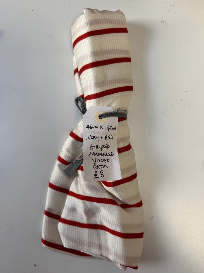 Ivory + Red Striped Hammered Viscose Satin Remnant