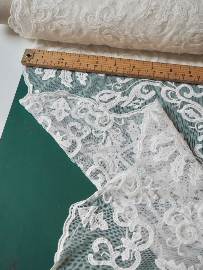 Ivory Swirl Scallop Embroidered Soft Mesh