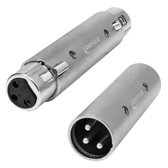 Kondor Blue Pair of XLR Adapters Male to Male & Female to Female 3 Pin Adapters