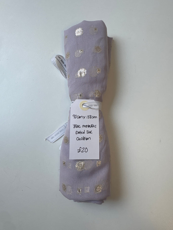 Lilac Metallic Dotted Silk Chiffon Remnant
