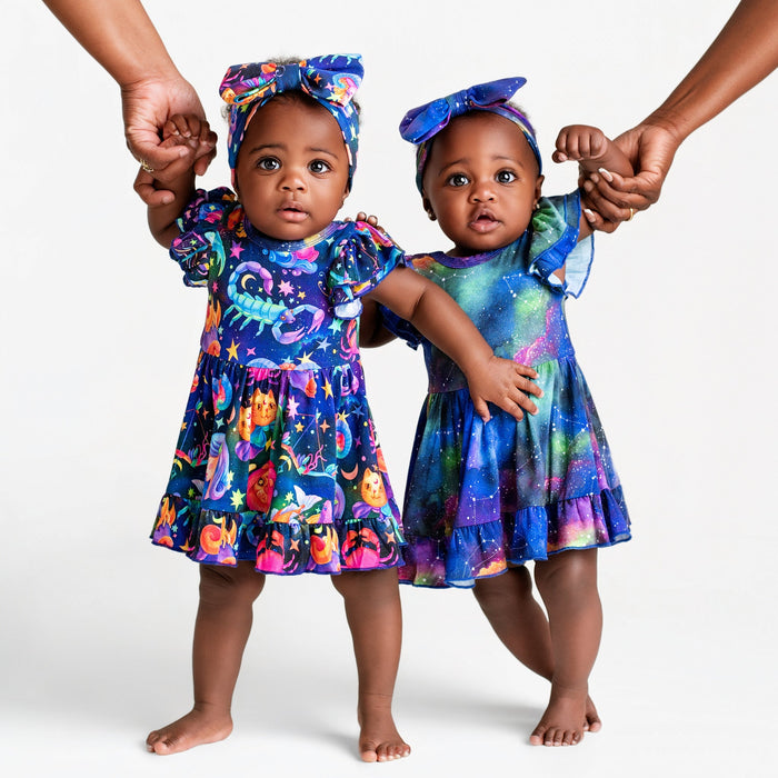 Luminara Galaxy Short Sleeve Bodysuit Twirl Dress - Jammie Session