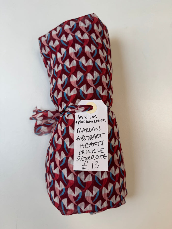 Maroon Abstract Hearts Crinkle Georgette Remnant