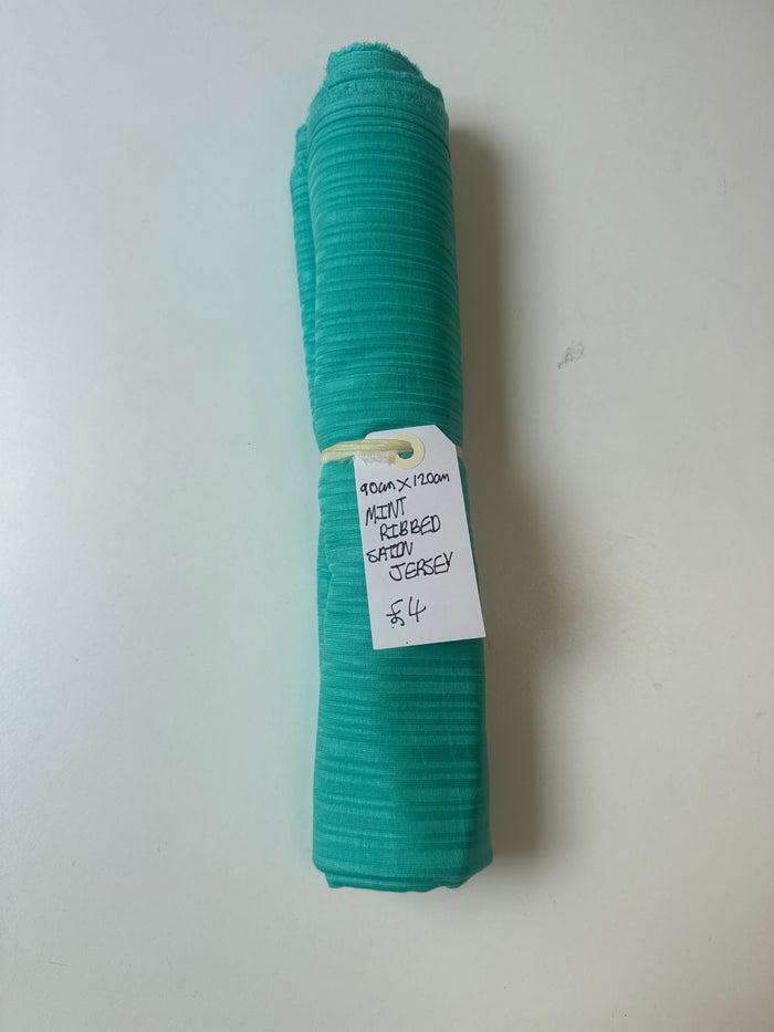 Mint Ribbed Satin Jersey Remnant