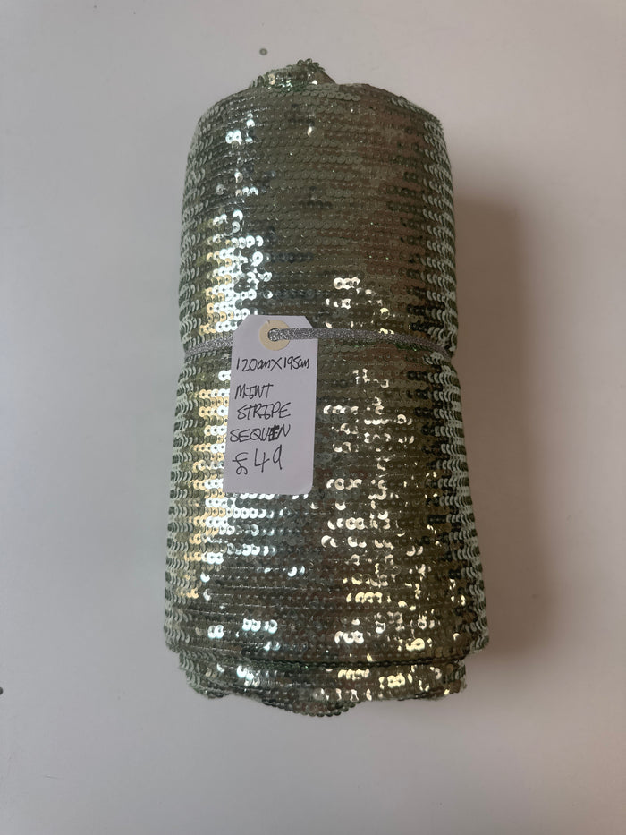 Mint Stripe Sequin Tulle Remnant