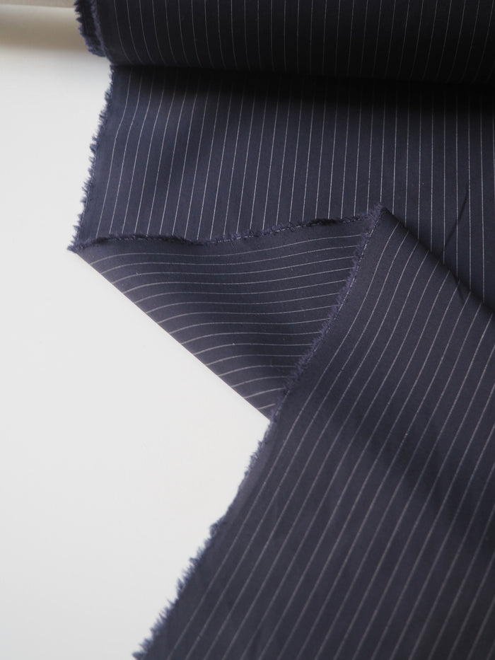 Navy Pinstripe Cotton Poplin