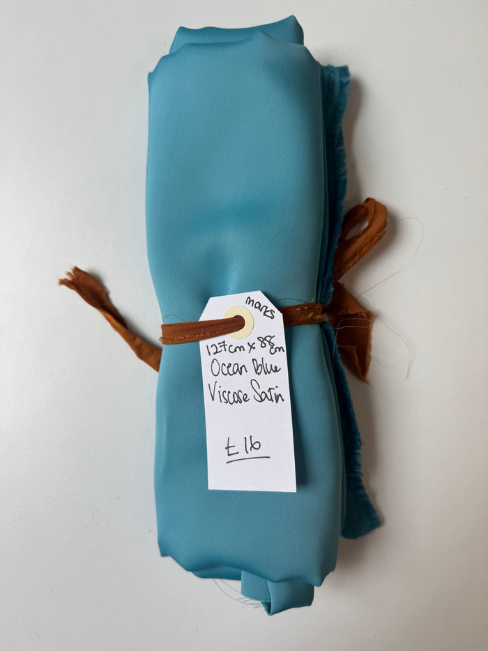 Ocean Blue Viscose Satin Remnant