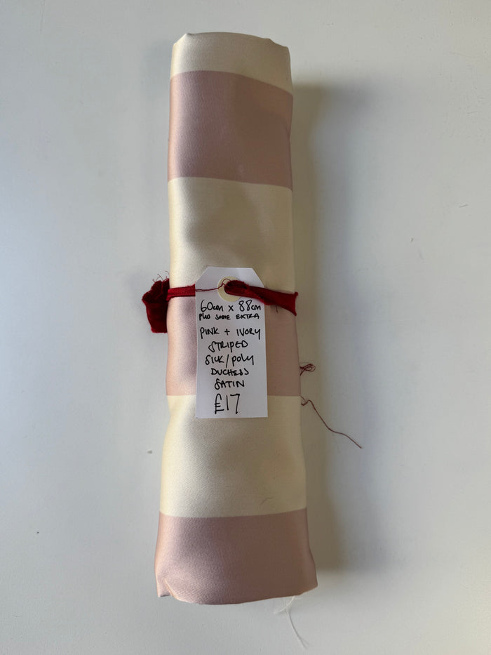 Pink + Ivory Striped Silk/Poly Duchess Satin Remnant