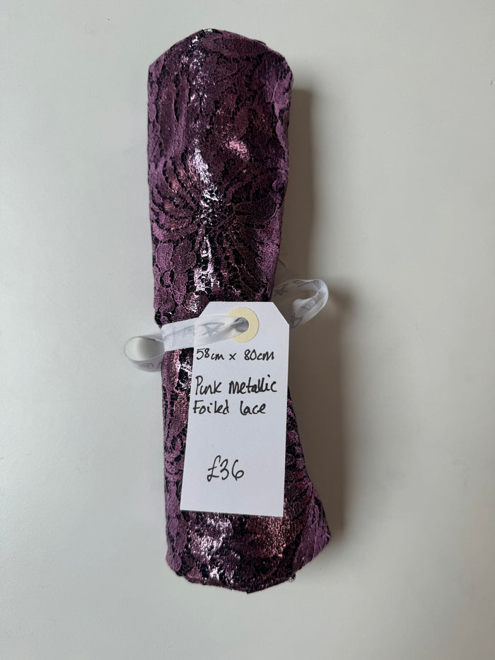 Pink Metallic Foiled Lace Remnant