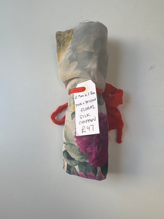 Pink + Yellow Floral Silk Chiffon Remnant