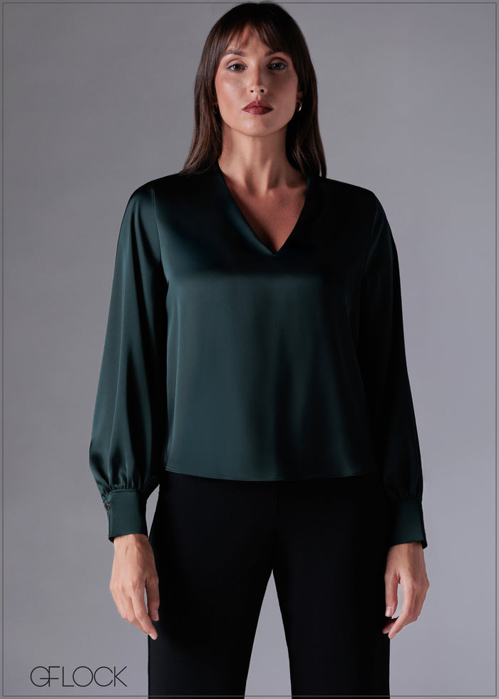 Puffed Sleeve V-Neck Top - 211225C