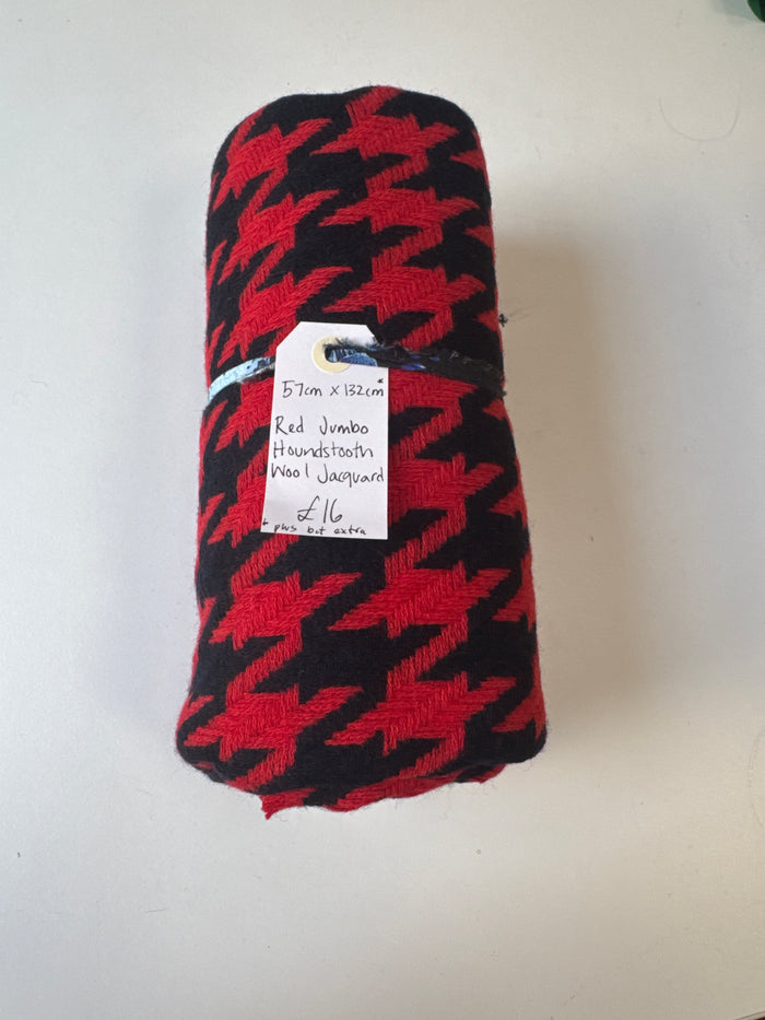Red Jumbo Houndstooth Wool Jacquard Remnant