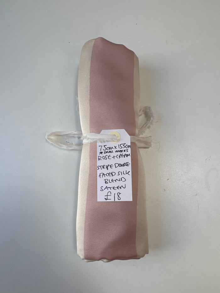 Rose + Cream Stripe Double Faced Silk Blend Sateen Remnant
