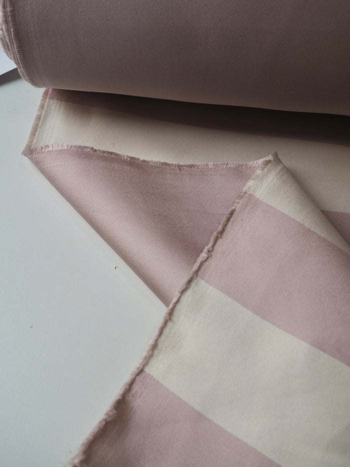 Rose + Cream Stripe Double Faced Silk Blend Sateen