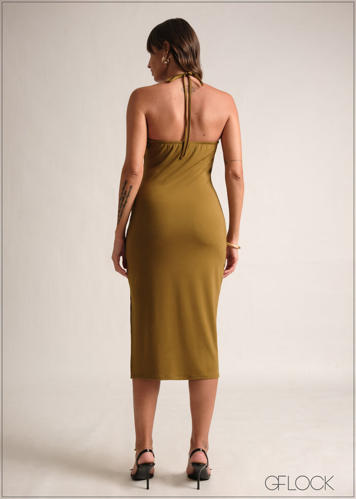 Slit Detailed Bodycon Midi Dress - 190126