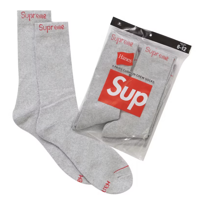 Supreme Hanes Crew Socks (4 Pack) Heather Grey