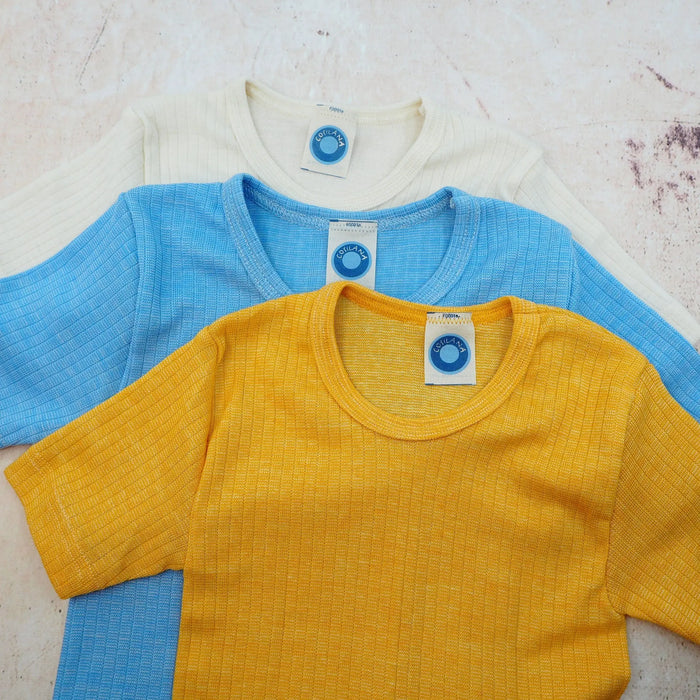 T-shirt à MC pour enfant en laine, soie et coton bio Cosilana - Naturel