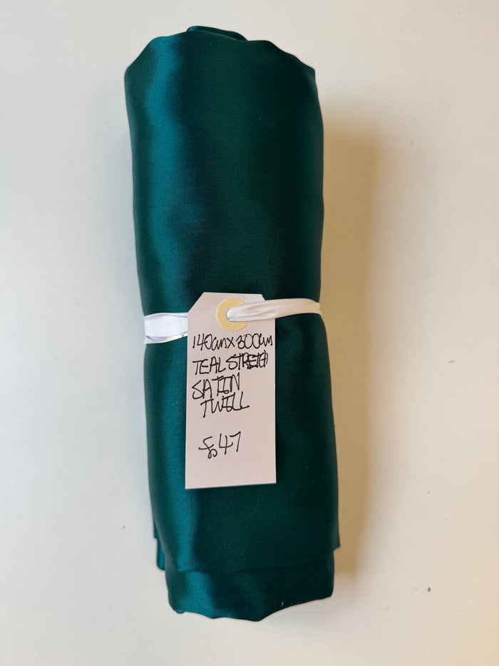Teal Stretch Satin Twill Remnant