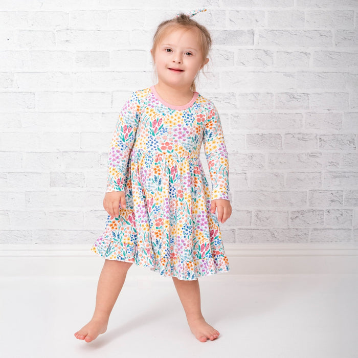 Whimsical Wildflower Long Sleeve Big Kid Twirl Dress - Jammie Session