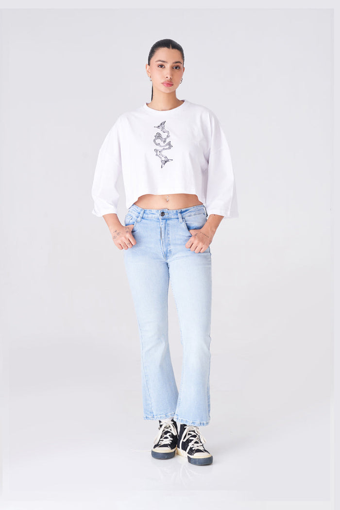 White Oversized T-shirt with Eye-Catching Abstract Print