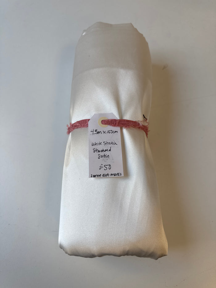 White Stretch Structured Satin Remnant