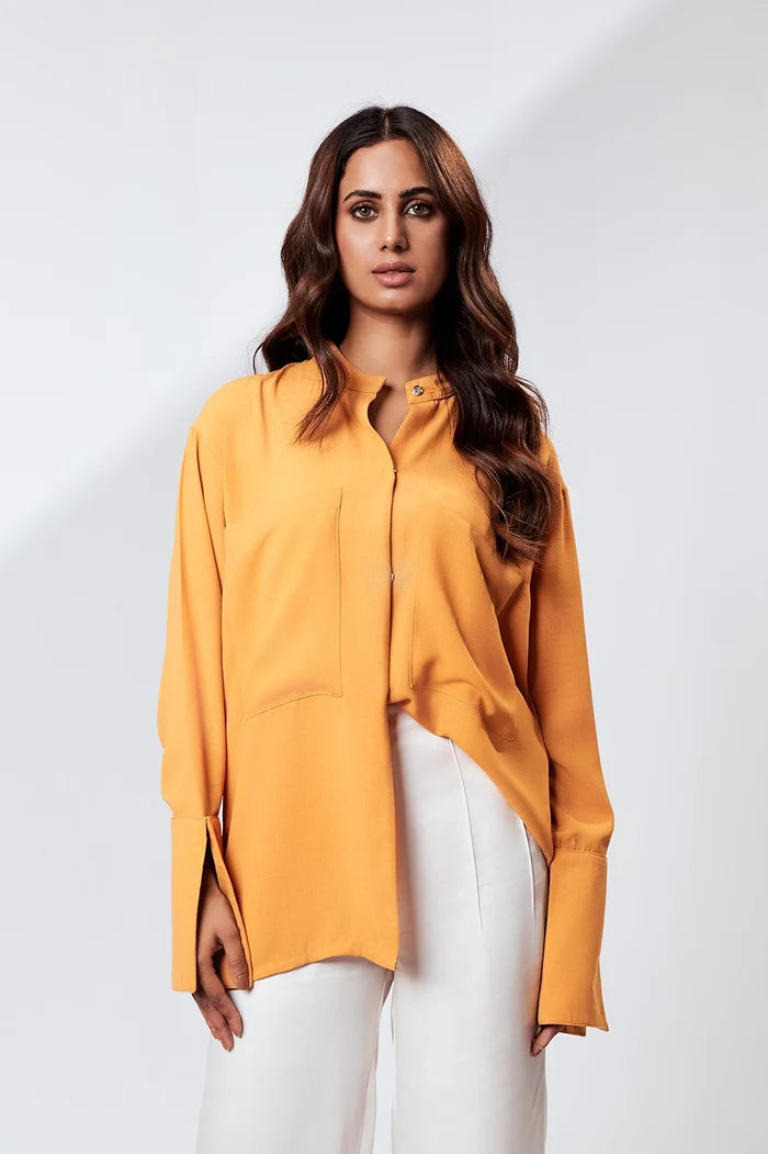 Women's Double Pocket Western Top Mustard